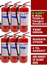 Resim ELİT YANGIN VE GÜVENLİK SİSTEMLERİ 6 Kg Tozlu Yangın Söndürme Tüpü Askı Aparatı + Talimat Dahil Ruhsata Uygun 6'lı Paket 