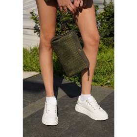 Resim Marjin Kadın Fermuarlı Iç Cepli Clutch Çapraz Askılı El ve Omuz Çantası Faris Haki 