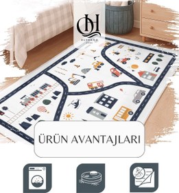 Resim Olverno Home Oyun halısı makinede yıkanabilir kaymaz taban leke tutmaz çocuk halısı 