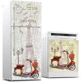Resim Jasmin2020 Buzdolabı Ve Bulaşık Makinası Sticker Kaplama Etiketi Paris Vintage Motor 