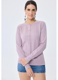 Resim Peraluna Celine, Ajur Örgülü Kadın Triko Hırka - Lila Lila 