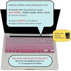 Resim Mena Rise MacBook Klavye Koruyucu Kılıf Arapça Baskılı Uk-Ters L Enter Tipi Touchbar Pro 13-16 Inç A2251 A2289 A2338 A2141 Uyumlu, Ultra Ince Silikon Klavye Filmi Pembe 