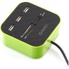 Resim Dark UCR202 USB MicroSD-SD-MMC-M2-MS PRO DUO Kart Okuyuculu USB Çoklayıcı (Yeşil) 