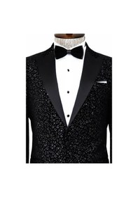 Resim Wessi Leopar Desenli Slim Fit Siyah Erkek Smokin Ceket Siyah 