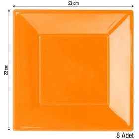 Resim Roll Up Party Dreams Plastik Kare Turuncu Tabak 23 CM. 8'li 