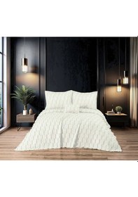 Resim Yağmur 4 Parça Çift Kişilik Yatak Örtüsü Krem 