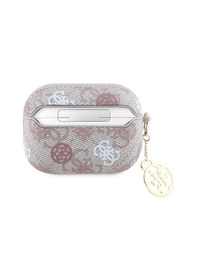 Resim Apple Uyumlu AirPods Pro 2 Kılıf Guess Lisanslı Metal Zincirli 4g Desenli Yazı Logolu Peony Kılıf Pembe 
