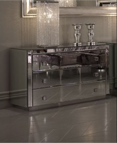 Resim LUXURY VİLLA Luxury Füme Aynalı 3 Çekmeceli Şifonyer En 120 Cm Derinlik 48 Cm Yükseklik 76 Cm 