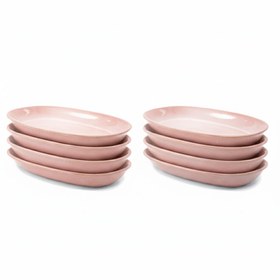 Resim Stoneware Büyük Kayık Tabak - Gonca Pembe / 8'li Set 