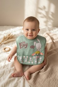 Resim Bebechi Nino 2'li Su Geçirmez Bebek Mama Önlüğü Seti - Mint Yeşil Tavşan Desenli, Leke Tutmaz Ve Kırıntı Cep 