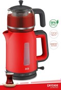 Resim woodhub Kırmızı 2200W Cam Demlikli Çay ve Su Isıtıcı, BPA İçermeyen, Şık ve Pratik 