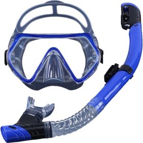 Resim Ranyeek "geniş Görüş Açılı Tam Kuru Dalış Maskesi Ve Nefes Borusu Seti - Yumuşak Silikon" Mavi 