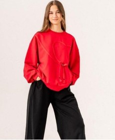 Resim Kız Çocuk Ekstrafor Kalp Detaylı Tasarım Sweatshirt-14225 Kırmızı 