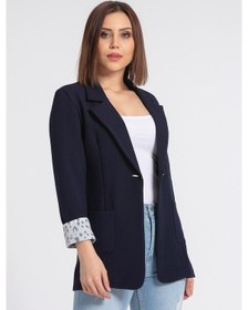 Resim Jument Yakalı Cepli Uzun Kol Katlamalı Blazer Kumaş Ceket-Lacivert 