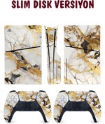 Resim KT Decor Granit Gold Mermer Playstation 5 Full Sticker Kaplama Seti 