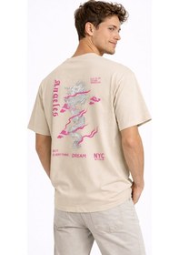 Resim Sevgili Kombini Dragon Baskılı Çift Tişört Oversize Unisex Street Bej 