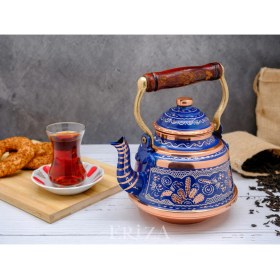 Resim Eva Copper 3,2 Litre El Işlemeli Nostaljik Tekli Kalaylı Dövme Bakır Demlik, Çaydanlık, Su Isıtıcısı 