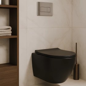 Resim Turavit Rondo Kanalsız Mat Siyah Asma Klozet RND5512B, Rondo Mat Siyah Duroplast Yavaş Kapak 
