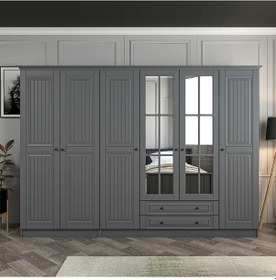 Resim Kale 6 Kapaklı 2ç Taçlı Dolap Mebran İlkbahar Antrasit 210cm Antrasit 