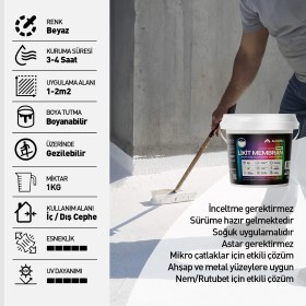 Resim Alkoru 1 kg Beyaz Likit Membran Renkli Reçine Esaslı Sıvı Su Yalıtım Malzemesi 