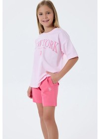 Resim U.s. Polo Assn Kız Çocuk 2 Li Şort T-şhirt Takım Koyu Pembe-2331 Koyu Pembe 