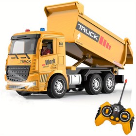 Resim Gerçekçi Uzaktan Kumandalı Damperli Kamyon Oyuncak Işıklar & Hareketli Yol Engelleri ile - Gençler için Mükemmel Doğum Günü veya Noel Hediyesi 