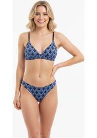 Resim Bonbon Kadın Balensiz Desteksiz Üçgen Bralet Sütyen Ve String Külot 2'li Takım Bb2265 Mavi Desenli 