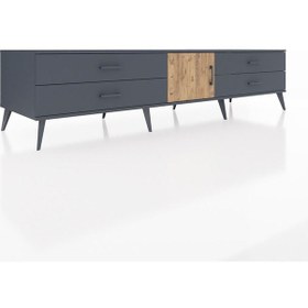 Resim Kronos Tv Ünitesi Tek Raflı 4 Çekmeceli Tek Kapaklı 220x59x51 Antrasit-çam/antrasit Atlas Çam/antrasıt - Antrasıt 