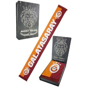 Resim Galatasaray Şal Atkı Kişiye Özel Ahşap Kutulu Kırmızı Sarı 