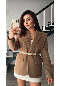 Resim Kahve Premium Kendinden Kemerli Peluş Ceket Kahve 