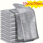 Resim 20/10 adet, Çok Fonksiyonlu Metal Mucize Temizlik Bezi, Büyüteçli Metal Bulaşık Bezi, Mutfak Temizleme Pedleri, Islak ve Kuru Mesh Ultra İnce Lif Temizlik Bezi, Metal, Mutfak, Sofra Takımı için Uygun 
