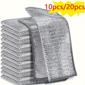 Resim 20/10 adet, Çok Fonksiyonlu Metal Mucize Temizlik Bezi, Büyüteçli Metal Bulaşık Bezi, Mutfak Temizleme Pedleri, Islak ve Kuru Mesh Ultra İnce Lif Temizlik Bezi, Metal, Mutfak, Sofra Takımı için Uygun 