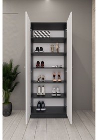 Resim Lisa Boy Aynalı Çok Amaçlı Dolap Ayakkabılık Antrasit Antrasit 