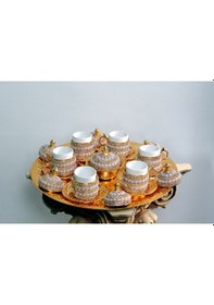 Resim İnci Süslemeli 6 Kişilik Osmanlı Kahve Takımı 