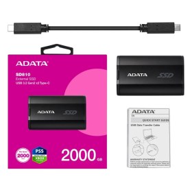 Resim Paxteks Adata 2000GB SD810 Siyah Taşınabilir USB 3.2 Gen2 X2 Type-C SSD Harici Disk 