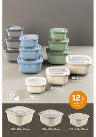 Resim Vienev Mikrodalga Ve Difrize Uygun Vip Kapaklı Özel Saklama Kabı Seti Renkli 12'Li 4x 600-1100-1800 ML 