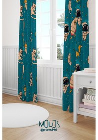 Resim Uzay Tilki Kedi Desenli Fon Perde Çocuk Ve Bebek Odası Süet Baskılı Ekstrafor Büzgü 2 Kanat Prd-53 Çok Renkli 