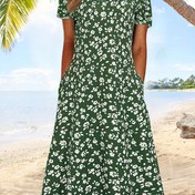 Resim Kadınlar için şık çiçek desenli V-Neck midi elbise - kolsuz, peplum tarzı, yaz tatilleri için mükemmel 
