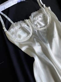 Resim Beyaz Saten Balenli Gecelik - Sırt Dekolteli Zarif Model - Beyaz / XL 