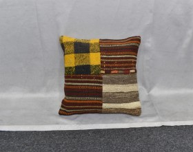 Resim Zehra Abla Halı Yeni El Dokuma Patchwork Kırkyama Dekoratif Kilim Kırlent Yastık Kılıfı 6541 Çok Renkli 