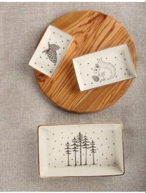 Resim Porland Forest Dikdörtgen Kahvaltı Meze Tabağı 3 Lü 04LFH1 