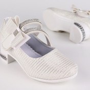 Resim Kız Çocuk Ayakkabı Papyonlu Babet Taşlı Simli Beyaz 001 