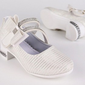 Resim Kız Çocuk Ayakkabı Papyonlu Babet Taşlı Simli Beyaz 001 