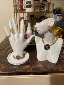 Resim 21cm Dekoratif Takı Organizer Manken Standı Set Şık Makyaj Mücevher Kolye Tasarım Sergi Yüzük 