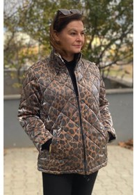 Resim Büyük Beden Kahve Leopar Desenli Mont-1560 Kahverengi 