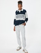 Resim Oversize Polo Yaka Kolej Baskılı Düğmeli Sweatshirt 