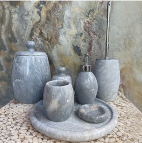 Resim Gri Mermer Krom Aparatlı Şehzade Başlı 7'li Banyo Seti 