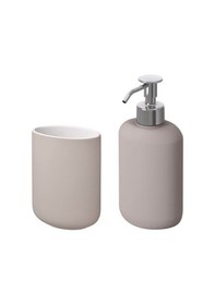 Resim 2 Li Banyo Seti Ekoln Sıvı Sabunluk Diş Fırçalık Bej Renk Stoneware Bej 