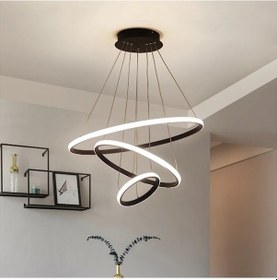 Resim 3lü Halka Siyah Led Avize Beyaz Işık Siyah 