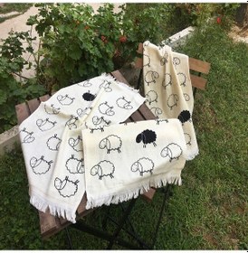 Resim Saçaklı Mutfak 3'Lü Set Kara Kuzu %100 Pamuk 